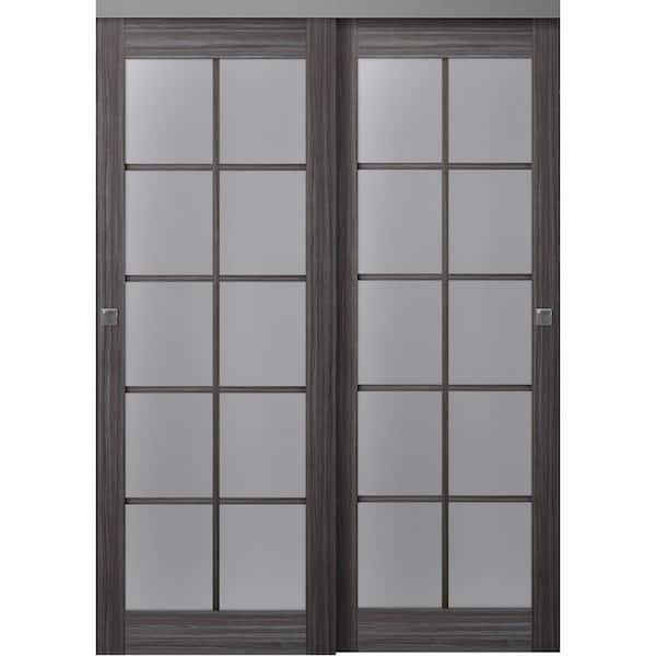 Paola 10-Lite 72 in. x 80 in. Gray Oak Finished Wood Composite Bypass Sliding Door