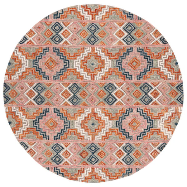 SAFAVIEH Aspen Orange/Fuchsia  6 ft. x 6 ft. Geometric Diamond Round Area Rug