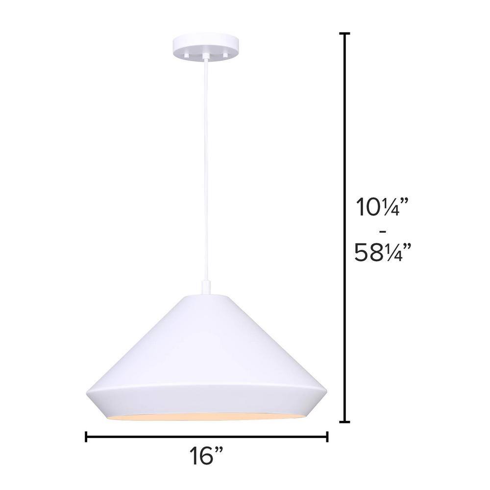 Matte White 16" Metal Pendant Light with Adjustable Cord