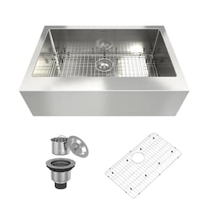 33 in. Undermount Farmhouse Single Bowl 18-Gauge Brushed Stainless Steel Kitchen Sink with Accessories