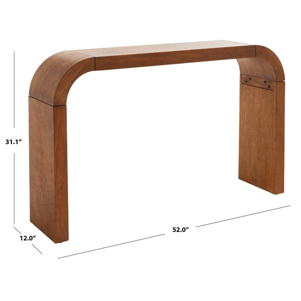 Natural Wood and Black Metal Curved Console Table