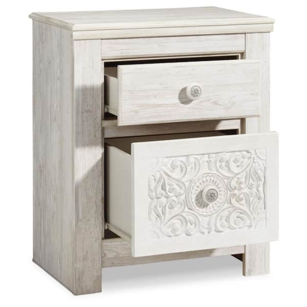 Paxberry Whitewash 2-Drawer 24.21 in. W Nightstands