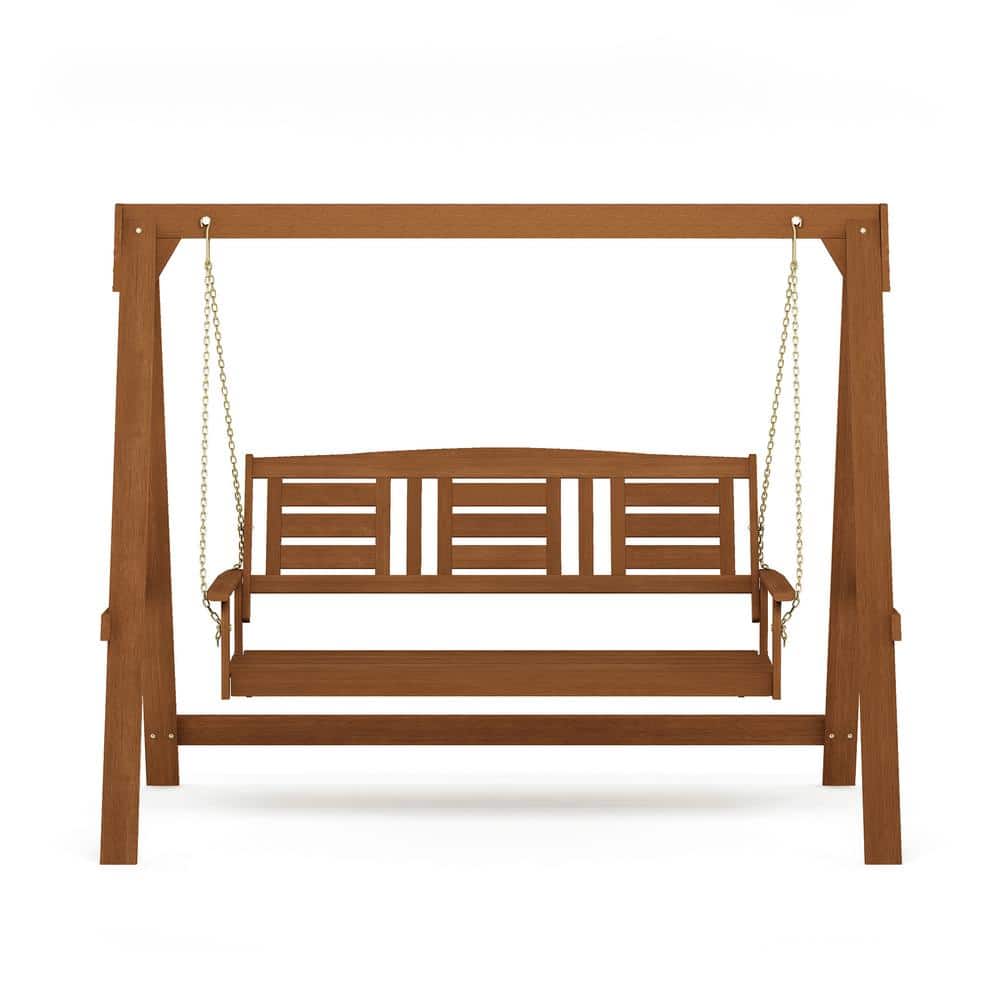 Tioman Natural Hardwood 3-Person Outdoor Porch Swing with Stand