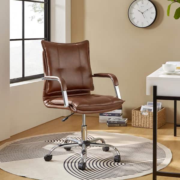 JAYDEN CREATION Dud Brown Modern Faux leather Swivel Task Chair