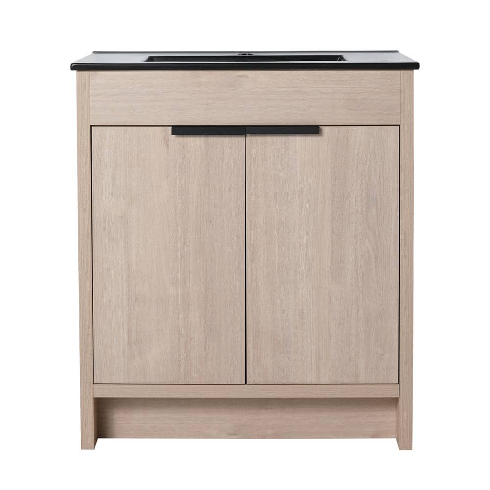 30 in. W x 16 in. D x 34 in. H, Single Black Ceramic Sink, Freestanding Bat