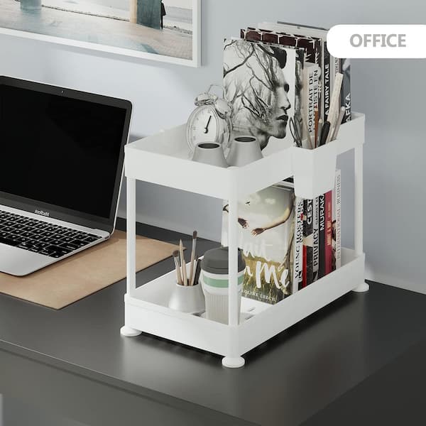 2-Tier White Under Sink Organizer Storage Cabinet Basket Drawer