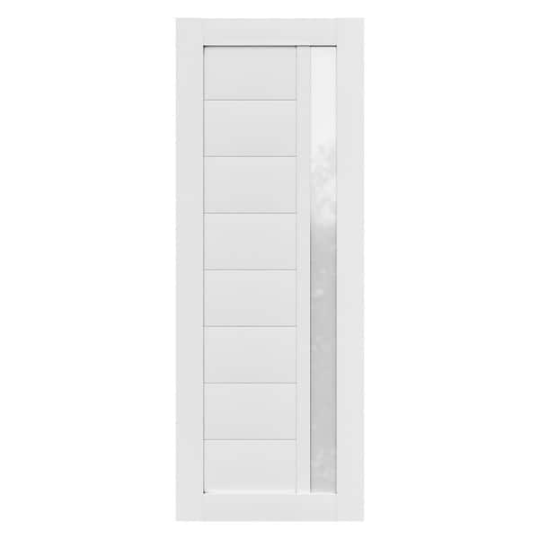 30 in. x 96 in. 8 Panel Solid Wood 8-Lite Frosted Glass Prefinished White Polycarbonate Interior Door Slab Anemone
