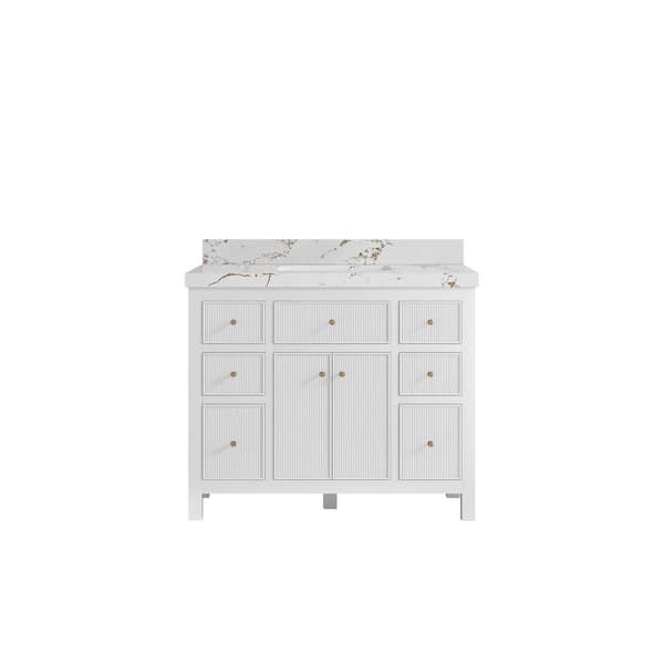 Willow Collections Sonoma 42 in.  W x 22 in.  D x 36 in. H Single Sink Bath Vanity in White with 2 in. Viola Brown qt. Top