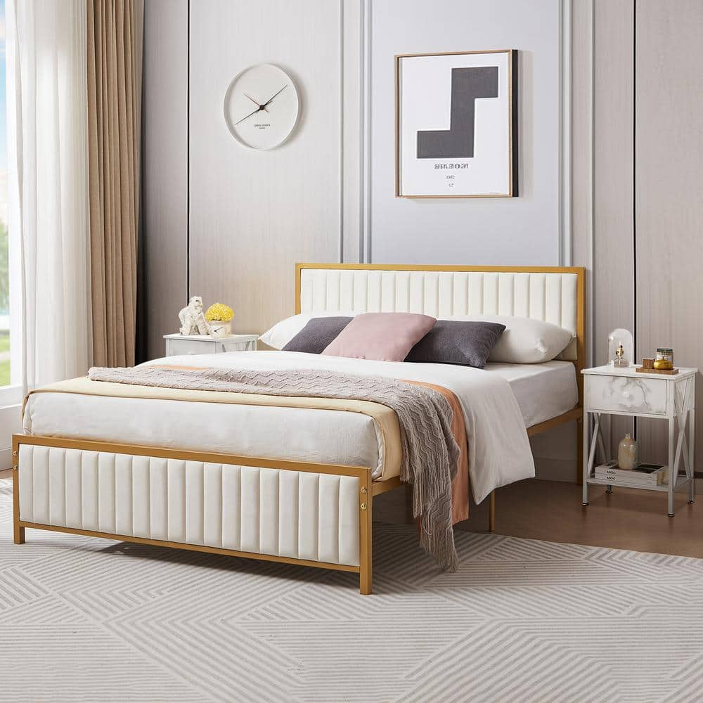 VECELO Bed Frame, Gold Full Metal Frame, Heavy Duty Metal Foundation ...