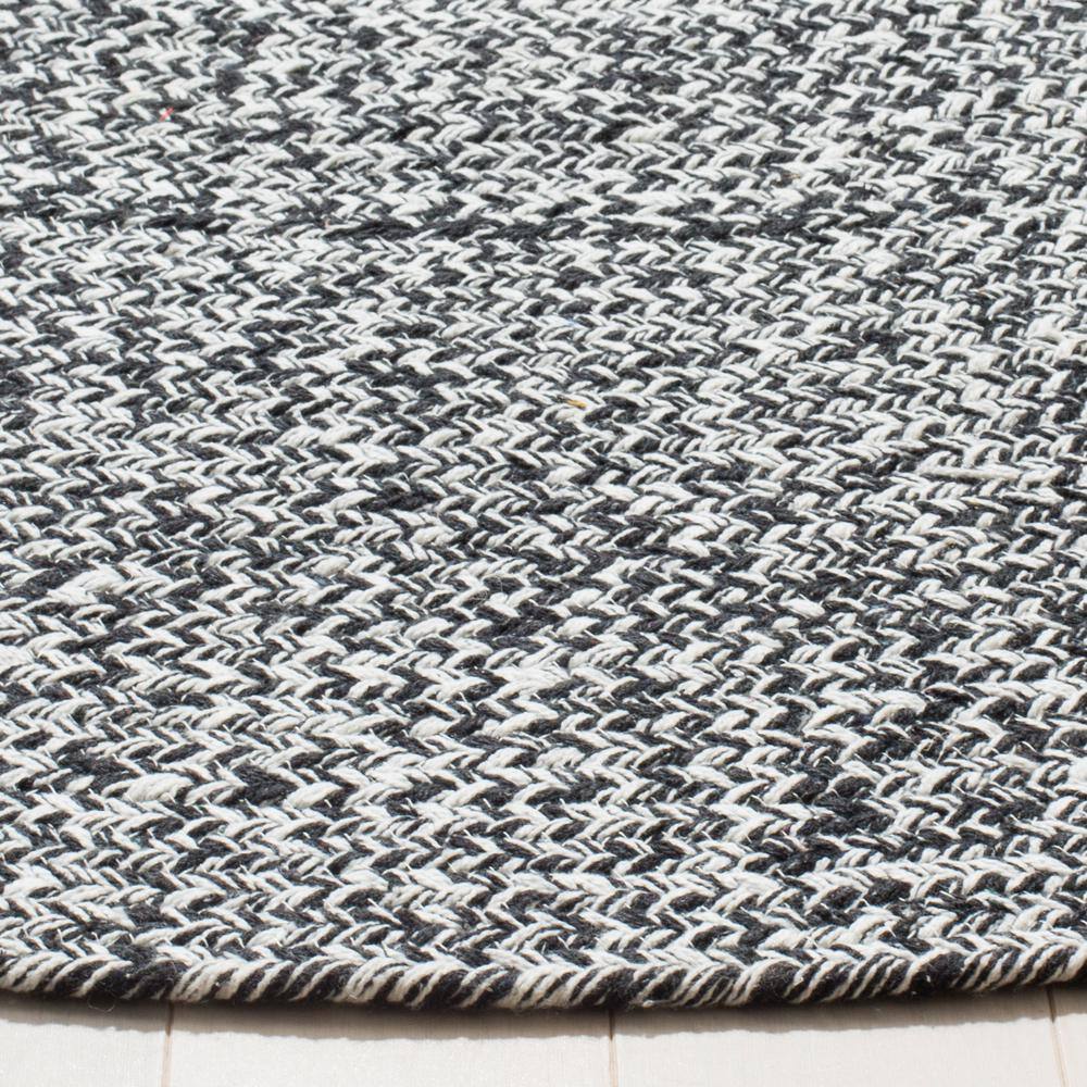 Ivory and Black Round Braided Wool and Cotton Rug