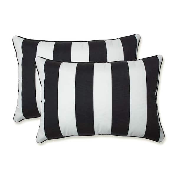 Stripe Black Rectangular Outdoor Lumbar Throw Pillow 2-Pack