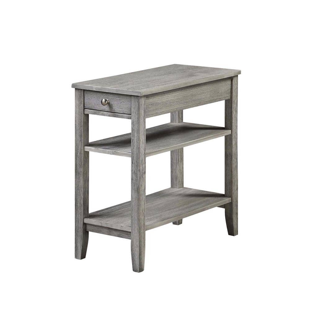 American Heritage Light Gray Wood 3-Tier End Table with Storage