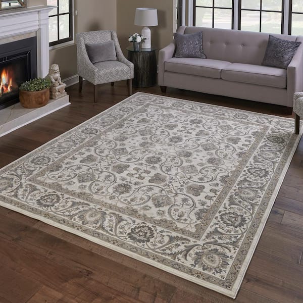 Majestic Croft Ivory 8 ft. x 10 ft. Traditional Border Pattern Area Rug