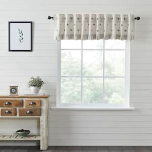 Embroidered Bee 90 in. L x 16 in. W Cotton Linen Blend Valance in Creme Soft Yellow Charcoal Grey