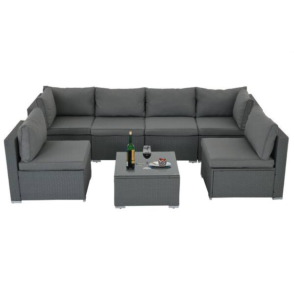 SUNVIVI Grey 7-Piece Wicker Patio Conversation Set, Outdoor Sectional ...