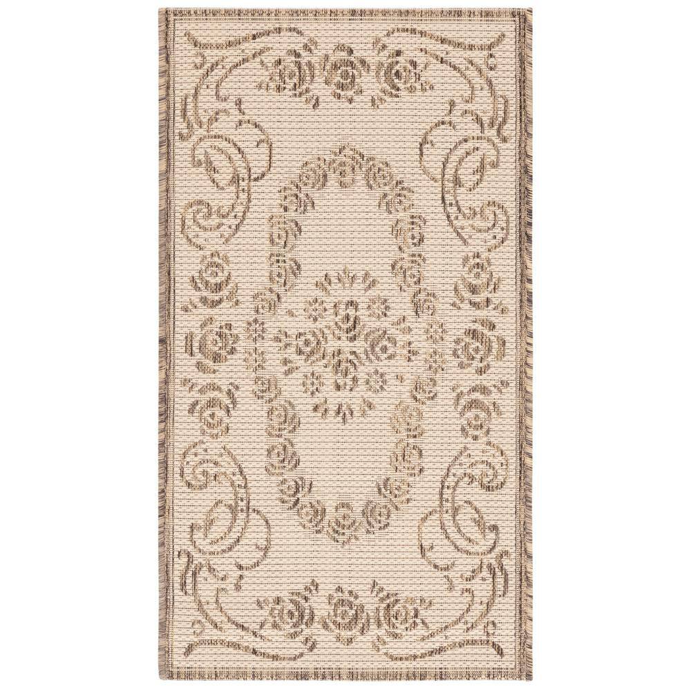 SAFAVIEH Courtyard Natural/Brown Doormat 2 ft. x 4 ft. Floral Indoor/Outdoor Patio Area Rug