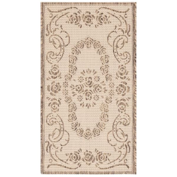 Courtyard Natural/Brown Doormat 2 ft. x 4 ft. Floral Indoor/Outdoor Patio Area Rug