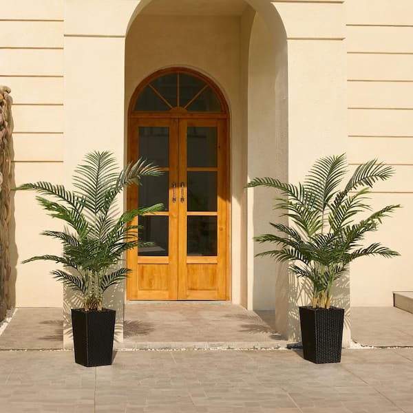 DR.Planzen 5ft. Artificial Areca Palm Plant Indoor/Outdoor, Faux Palm Plants in Black Planter for Home Office Living Room Decor