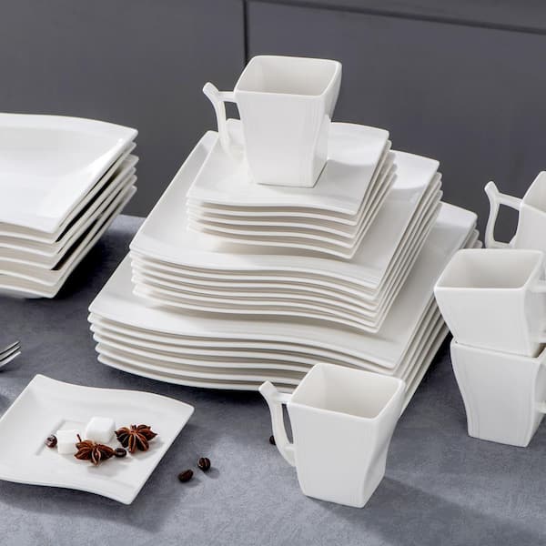 MALACASA Dinnerware Sets, 24-Piece Porcelain Square