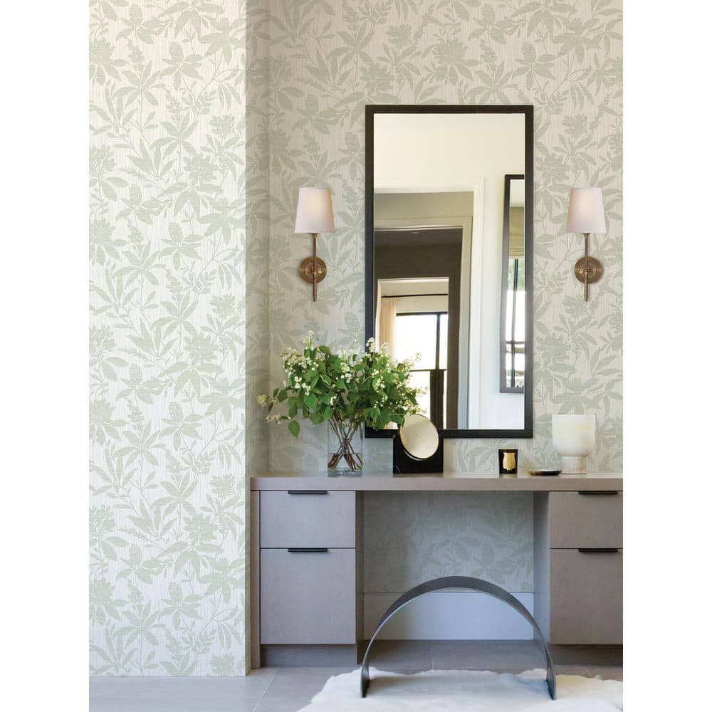 Riemann Green and Grey Vinyl Floral Wallpaper Roll