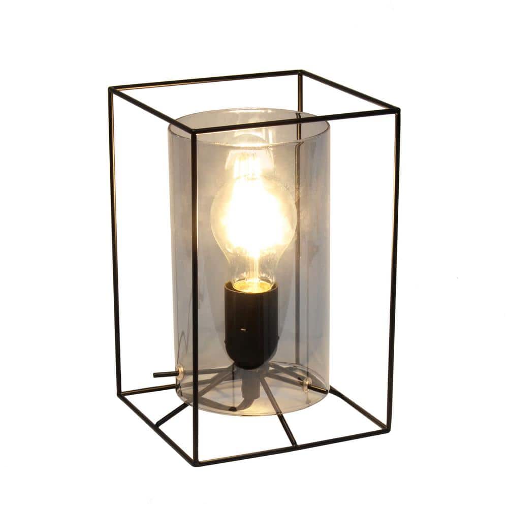 Sleek Edison-Inspired Black Metal and Smokey Glass Table Lamp