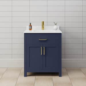 Beckett 30 in. W x 22 in. D x 35 in. H Single Sink Bathroom Vanity in Dark Blue with Carrara Cultured Marble Top