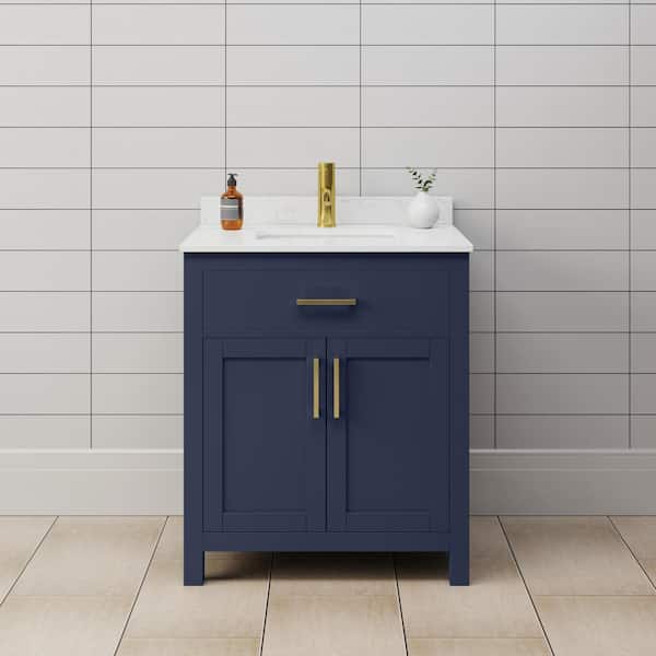 Wyndham Collection Beckett 30 in. W x 22 in. D x 35 in. H Single Sink Bathroom Vanity in Dark Blue with Carrara Cultured Marble Top