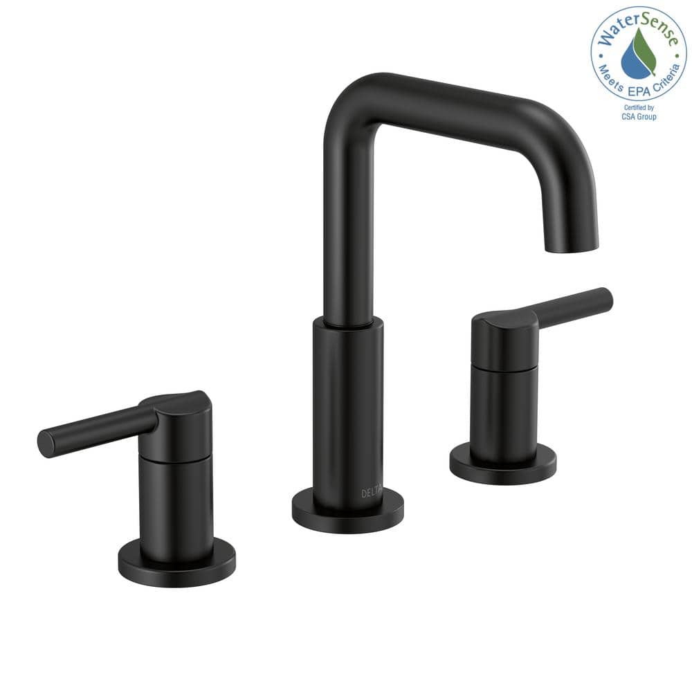 Matte Black Brass Widespread Bathroom Faucet with Drain