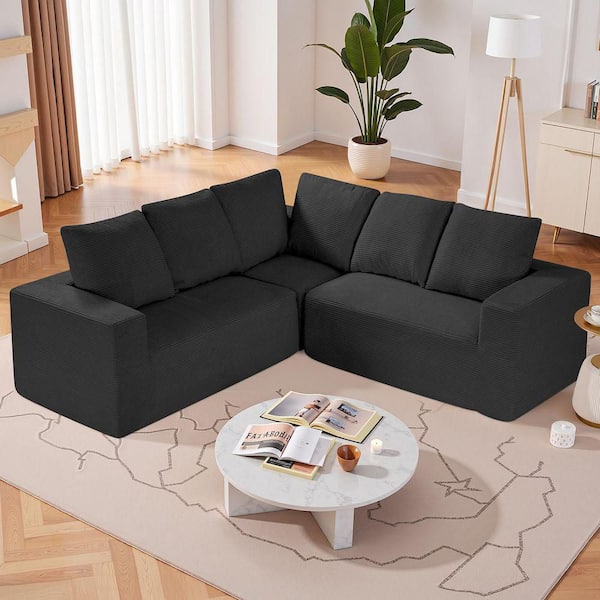 Modular Combination Sofa, L-Shaped Modular Sofa Deep Seat, High Resilience Foam Density Combination Sofa Black Cushion