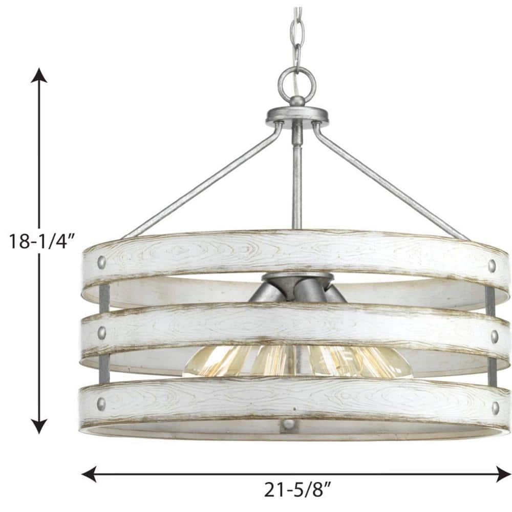 Gray and Whitewashed Faux Wood Drum Pendant Light