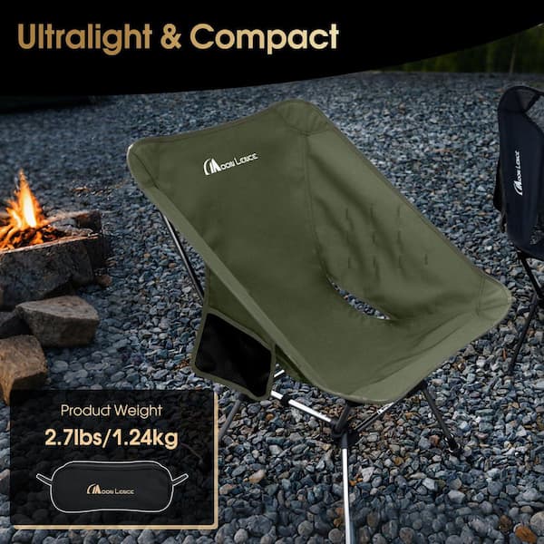 18.1 in. 330 lb. Capacity Portable Folding Camping Chair with Storage Bag for Backpacking and Hiking, Green