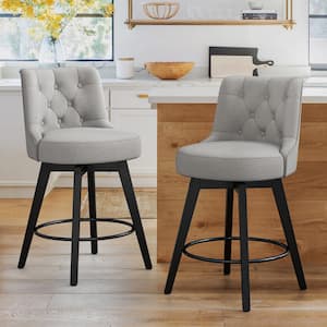 Rowland 26.5 in Seat Height Gray Upholstered Fabric Counter Height Solid Wood Leg Swivel Bar stool（Set of 2）