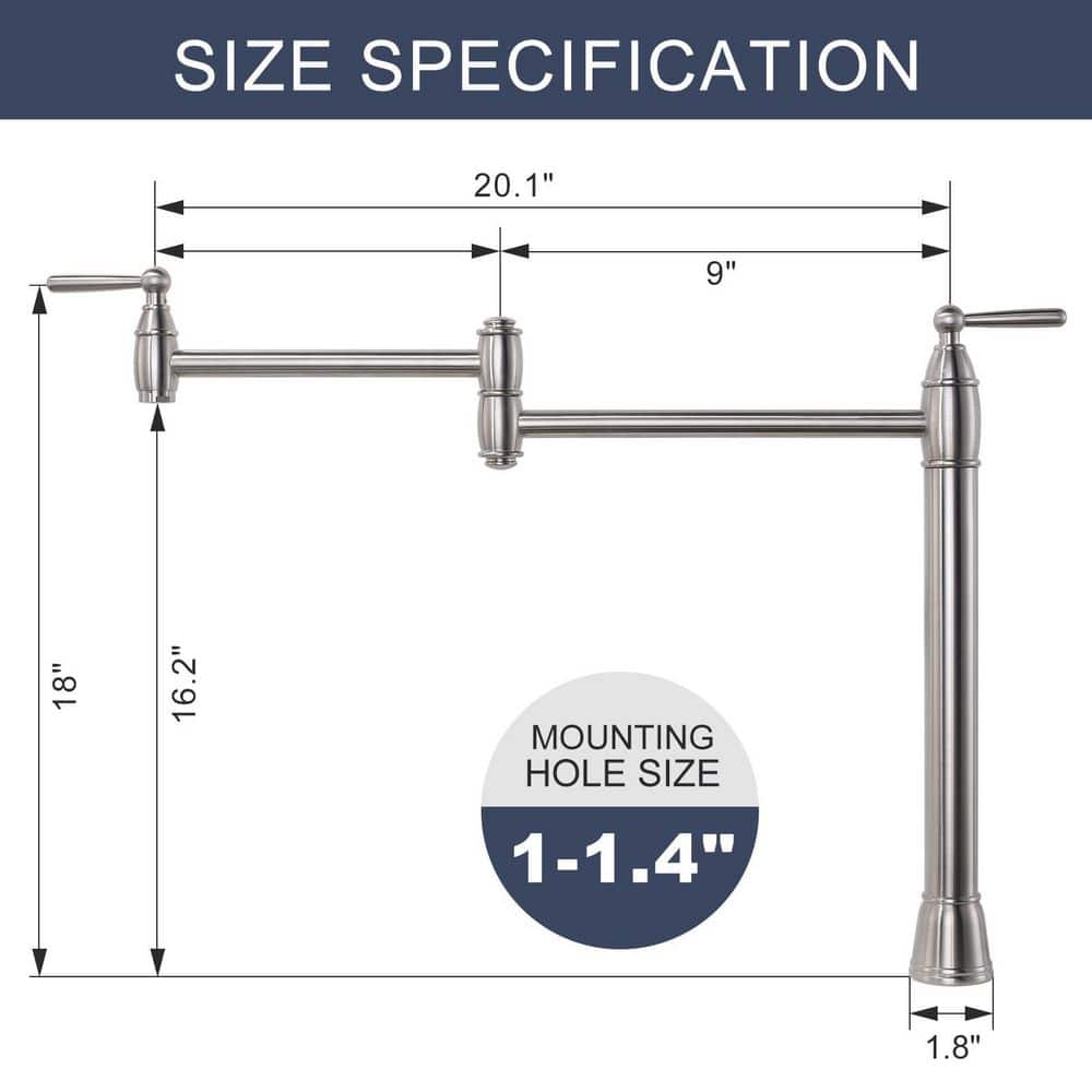 Brushed Nickel Double Handle Deck Mount Pot Filler Faucet