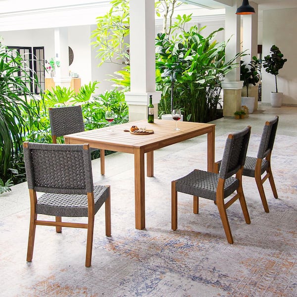 Cambridge Casual Cambridge Casual Colin 5-Piece Teak Wood Outdoor Dining Set with Gray Polyrope