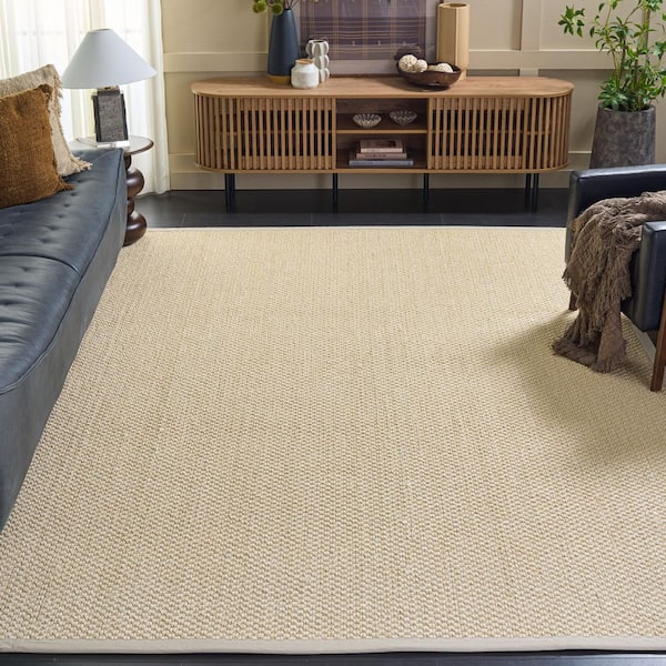 Natural Fiber 10 ft. x 14 ft. Creme Woven Border Area Rug