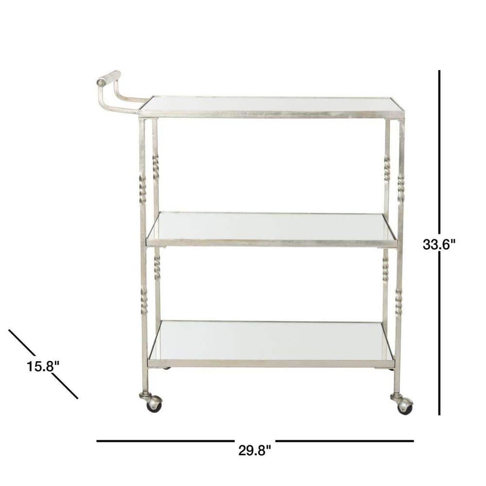 Aurelius 30" Silver Iron and Mirror Bar Cart with Storage
