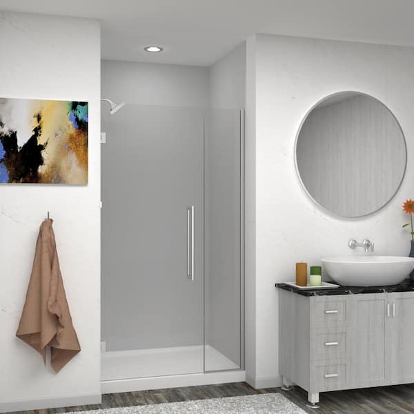 Transolid Elizabeth 39.5 in. W x 76 in. H Hinged Frameless Shower Door in Brushed Stainless with Clear Glass