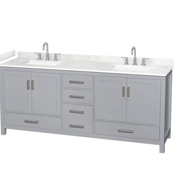Sheffield 80 in. Double Freestanding Gray Bath Vanity with Carrara Cultured Marble Top
