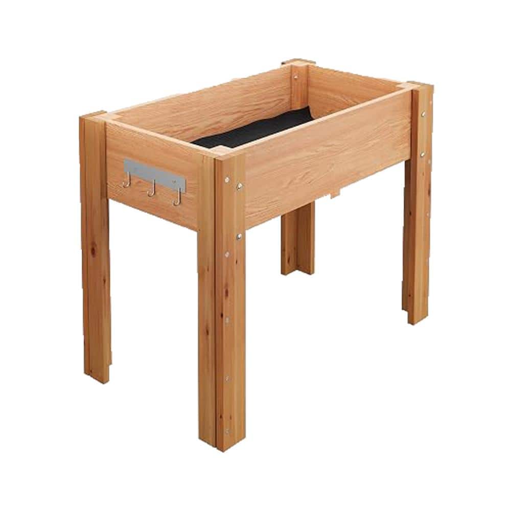 "34x18x30"" Elevated Raised Garden Bed, Fir Wood Planter Box with Legs, Hooks & Liner for Patio Vegetables, Oak" price history on PriceWatchPro