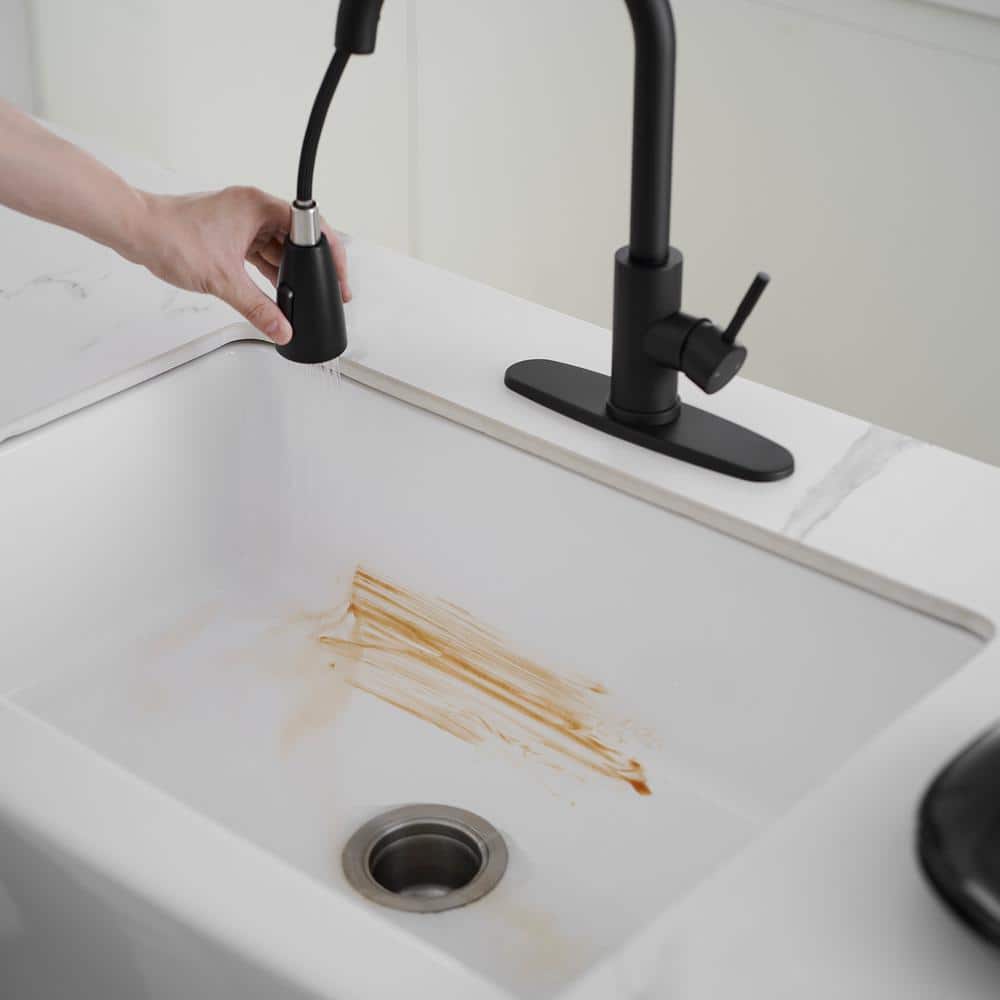 Matte Black Brass Single Handle Pull Down Kitchen Faucet