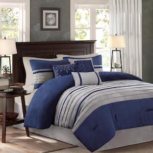 Teagan 7-Piece Blue Microfiber Cal King Comforter Set