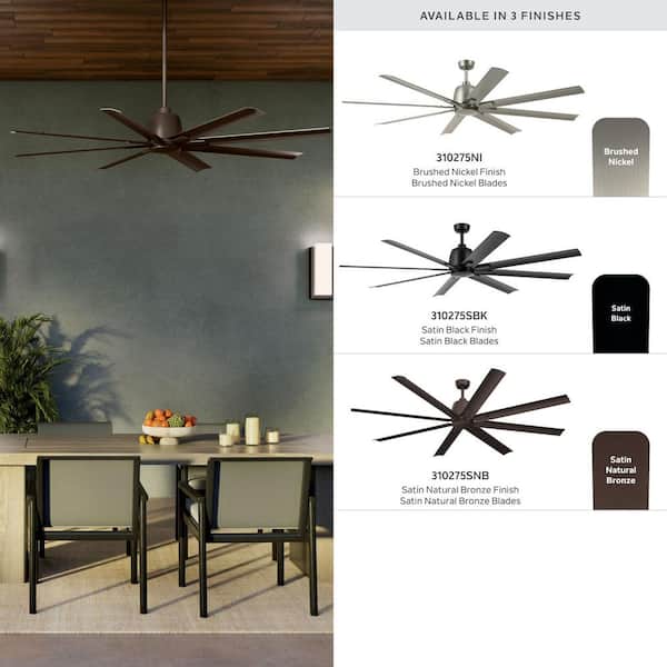 Breda 75 in. Outdoor Satin Black Downrod Mount Ceiling Fan with Remote Included for Patios or Porches