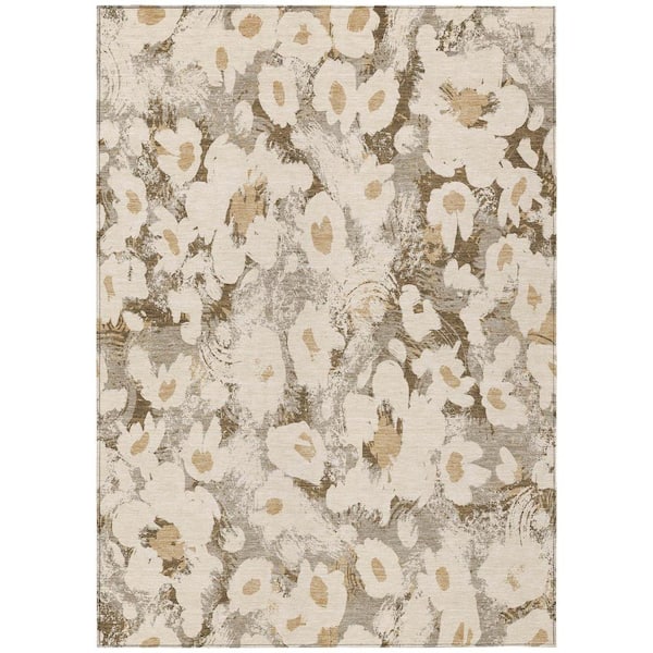 Khaki 8 ft. x 10 ft. Woven Floral Rectangle Indoor/Outdoor Area Rug