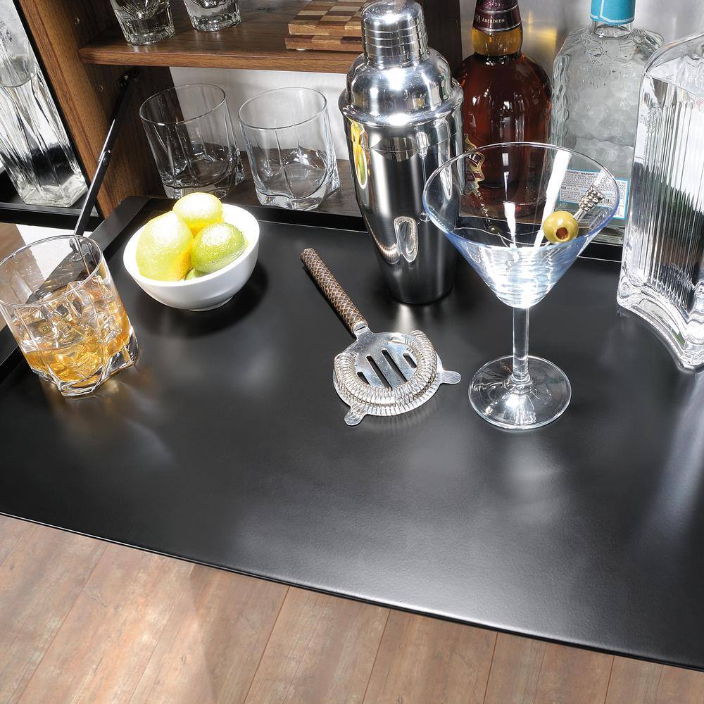 Grand Walnut and Black Wall Bar with Flip-Down Top