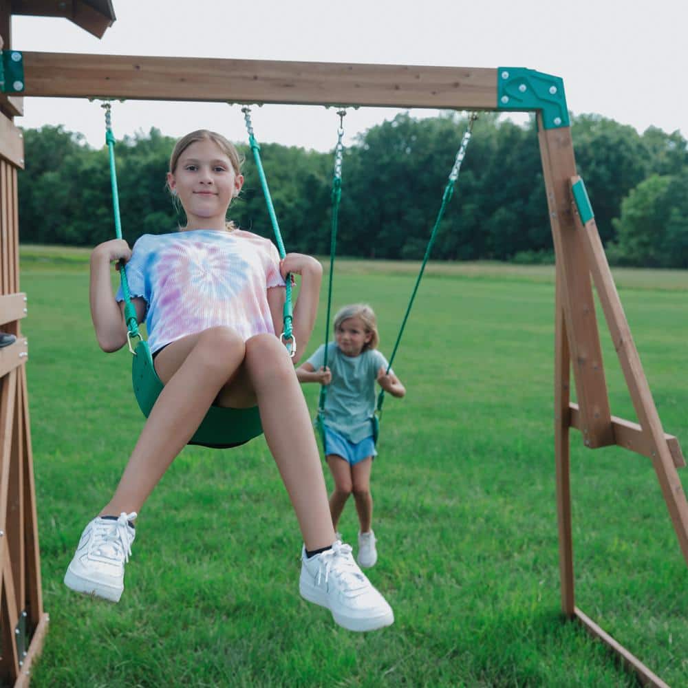 Cedar Wood Outdoor Swing Set with Slide and Fort