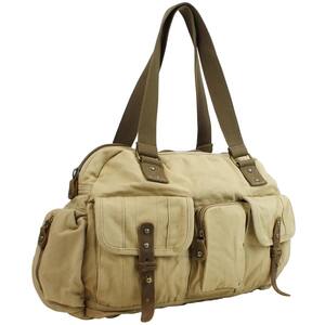 18 in. Khaki Medium Hand Lift Shoulder Carry Canvas Travel Overnight Duffel Bag
