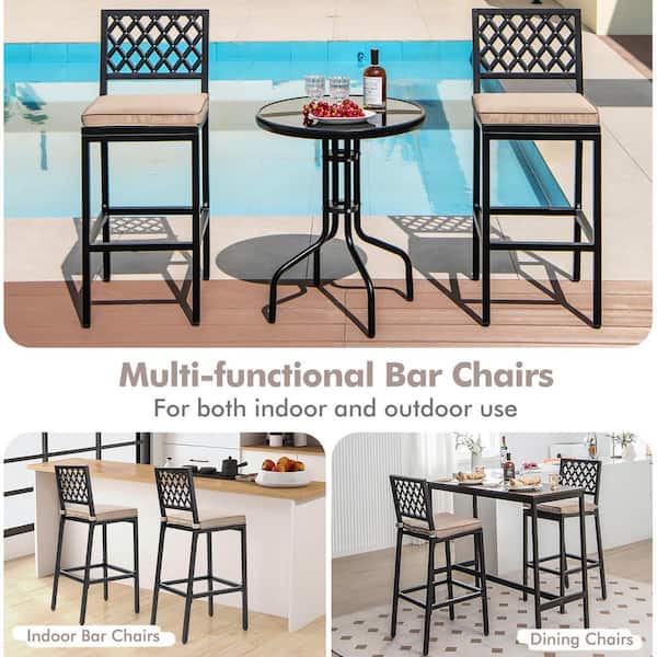 Costway 27 in. Black + Beige Metal Bar Stools Outdoor Bar