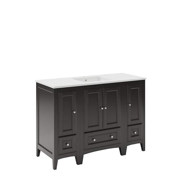 Fresca Oxford 48 in. Bath Vanity in Espresso with Quartz Stone Vanity Top in White with White Basin