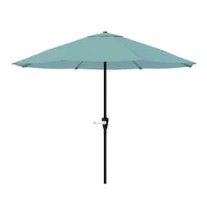 9 ft. Aluminum Outdoor Patio Umbrella with Hand Crank Lift in Dusty Green