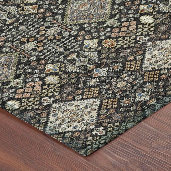 Chantille Machine Washable Indoor/Outdoor Abstract ACN2478 Black 8 ft. x 10 ft. Area Rug